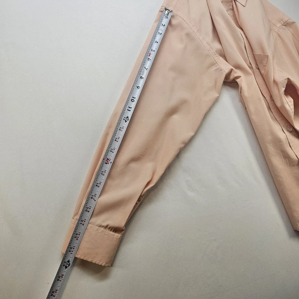Gold‎ Cuff Men's Dress Shirt Size 40 Peach Tan Long Sleeve Button Front